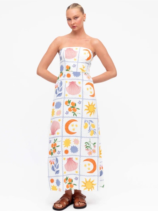 Paper Heart Dresses & Skirts - Paper Heart Costa celestial botanical tile print linen blend maxi dress